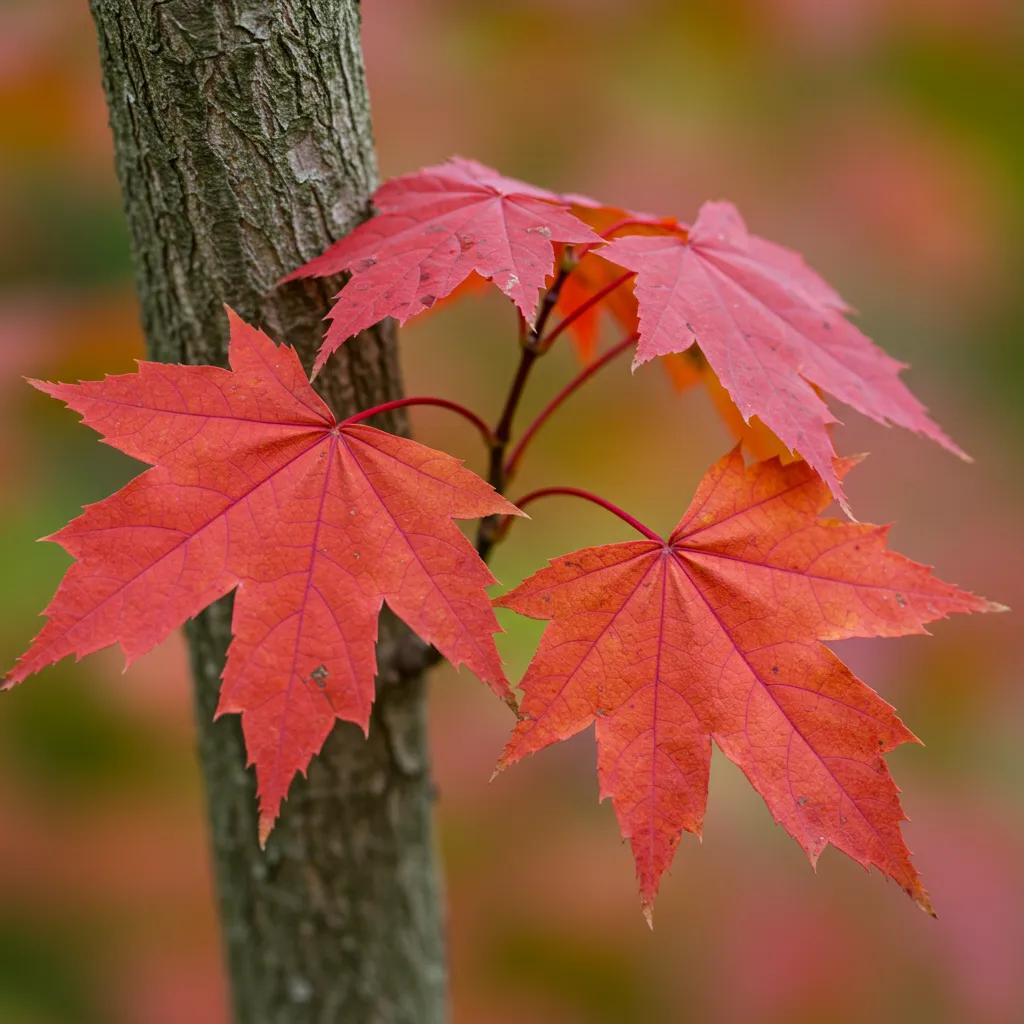 Close-up of vibrant red maple leaves showcasing autumn colors, highlighting identification features relevant to native North Carolina trees.