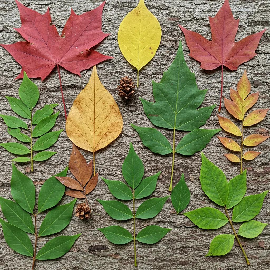 Close-up of various leaf shapes from North Carolina trees, including Red Maple and Sweetgum