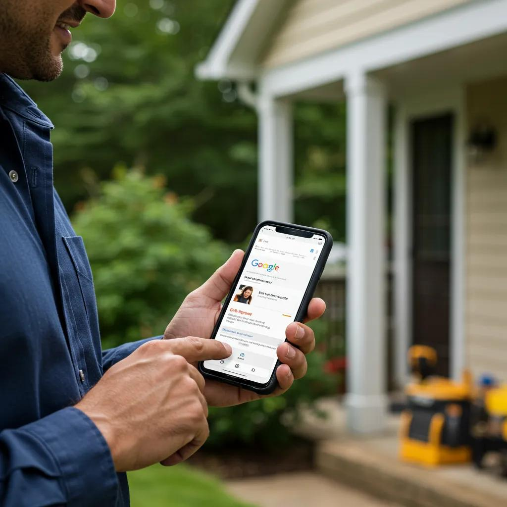 Contractor using Google Business Profile on smartphone to enhance local SEO