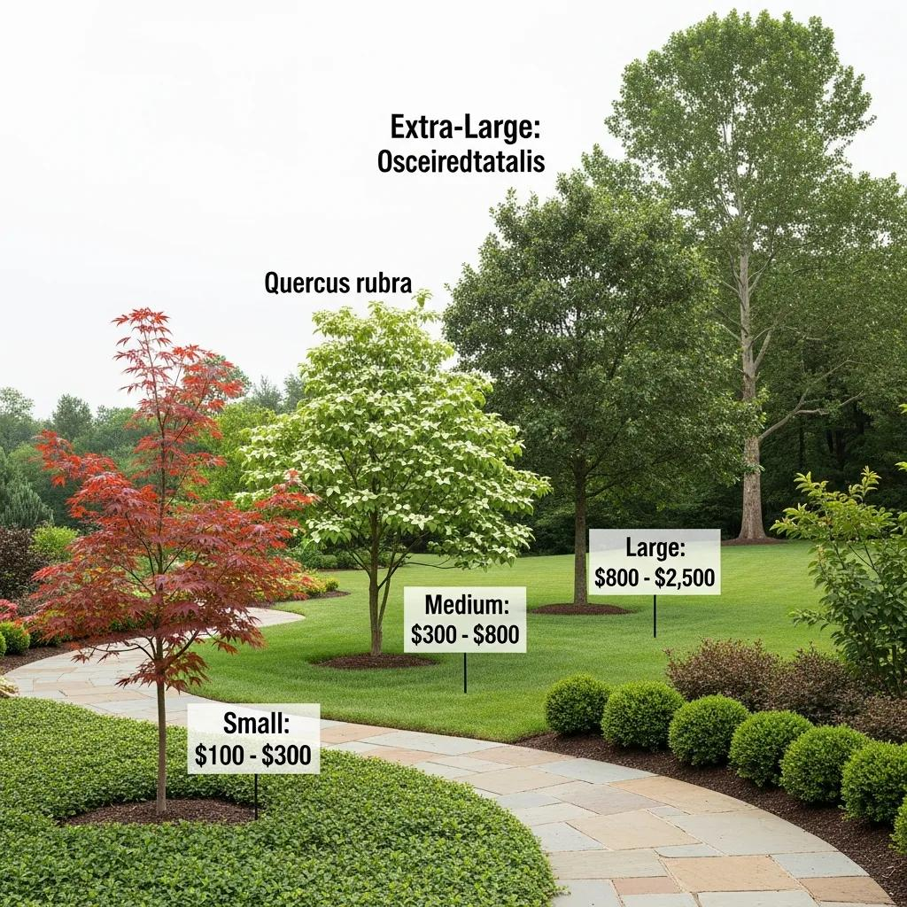 Graphic showing small to extra-large trees to illustrate removal cost differences
